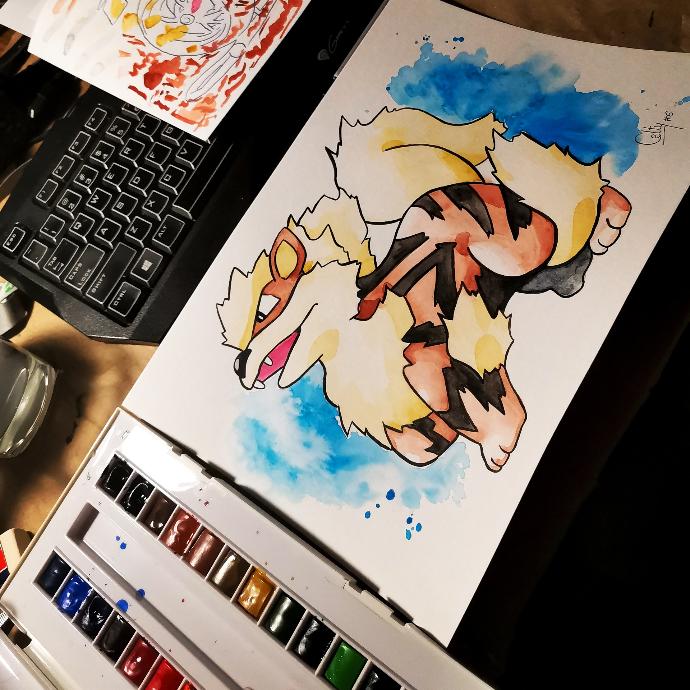 Akwarela pokemon Arcanine w stylu Sugimori A4